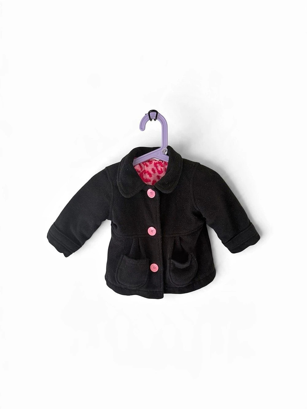 George Baby Girls Black Fleece Coat with Pink Leopard Lining